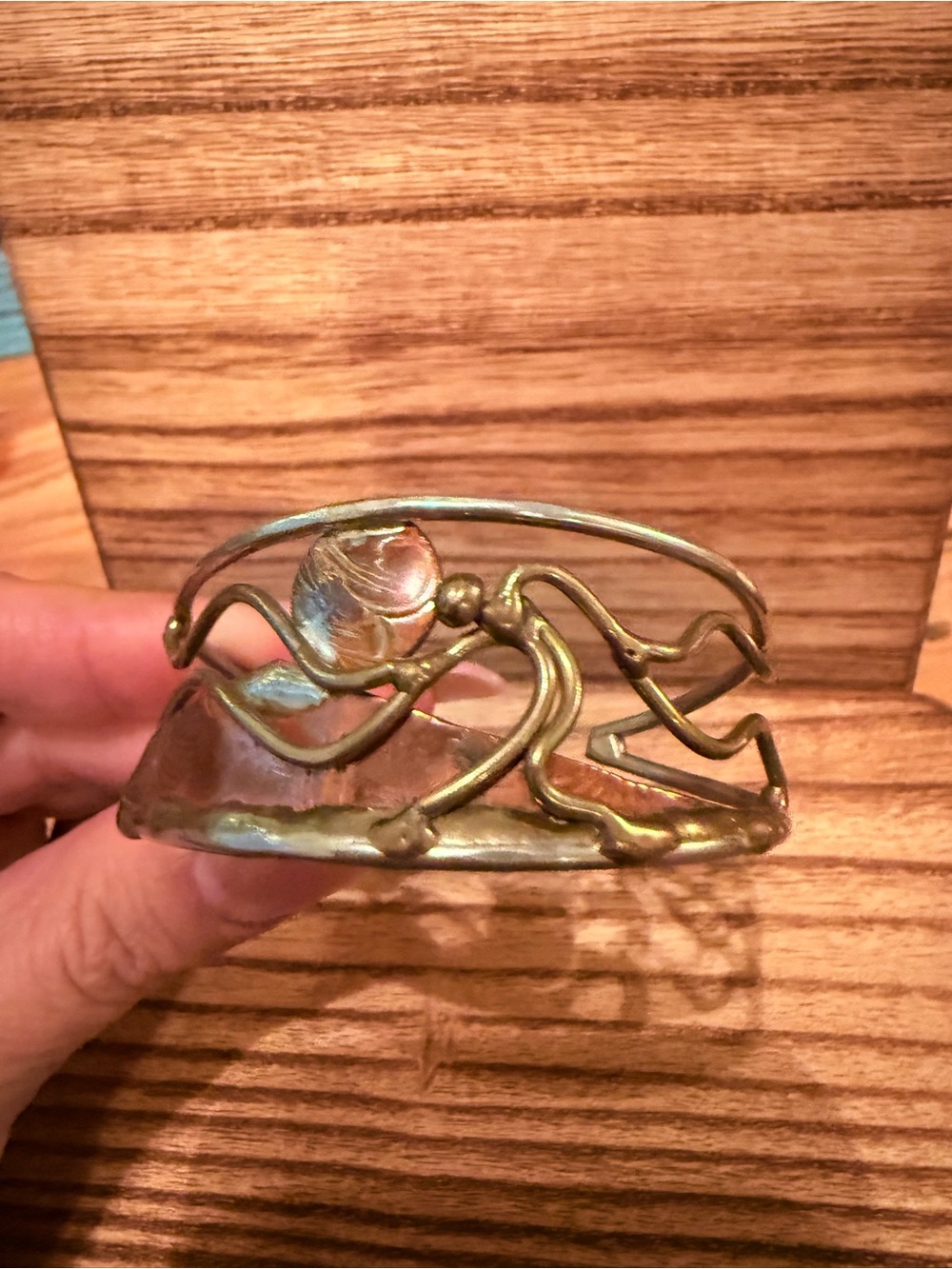 Vintage Brutalist Mixed Metal Brass Copper Sculptural Artisan Cuff Bracelet
